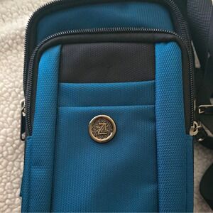 Blue/Black Nylon Padded Zippered Compact Camera Case Pouch w/ Strap 4x2x6"